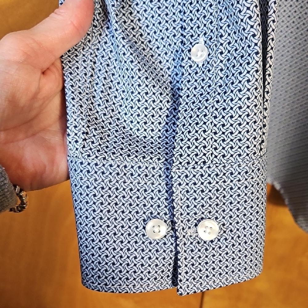 Men's Construct Blue Patterned Button Down Shirt … - image 4